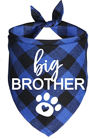 JOTFA Big Brother Hundehalstuch, kariert, Schwangerschaftsankündigung, Hundehalstuch, für Hunde (blau, großer Bruder)