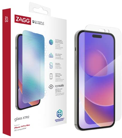 ZAGG InvisibleShield Glass XTR2 Screen Protector for iPhone 14 Pro Max, Shockproof, Anti-Microbial, Touch Sensitive, Glass-like, (Clear)