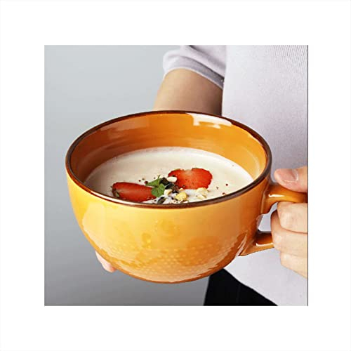 Yi Chen 700ml Céramique Tasse à Soupe Petit Déjeuner Tasse Avec Anse,Large Grande Tasse à Café Micro Ondes Céréales Bol A Soupe Pour Lait Cappuccino Flocons d'avoine-Thé jaune-sans couvercle