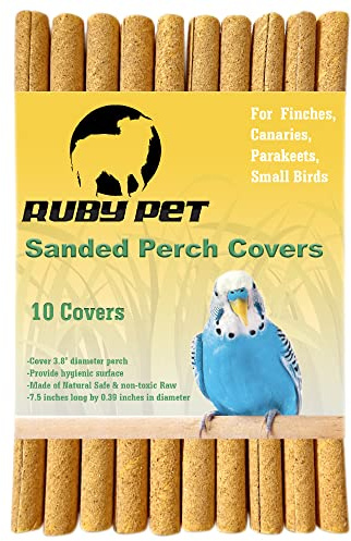 Sanded Perch Covers for Parakeets, Lovebirds, Finches, Canaries, Small Birds, 3/8 Diameter x 7.5 Long | Bird Accessories | pet Bird Supplies | Bird perches for cage | 10 Count