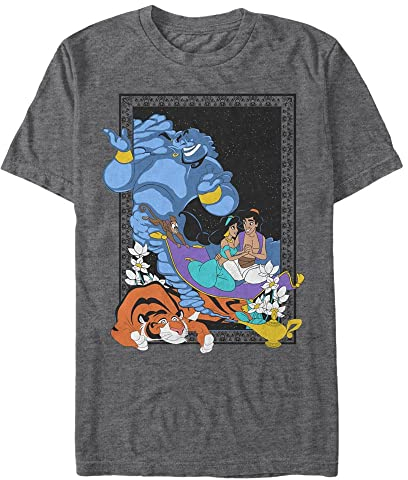 Disney Unisex Aladdin Poster in The Lamp Organic Short Sleeve T-shirt, Melange Black, L