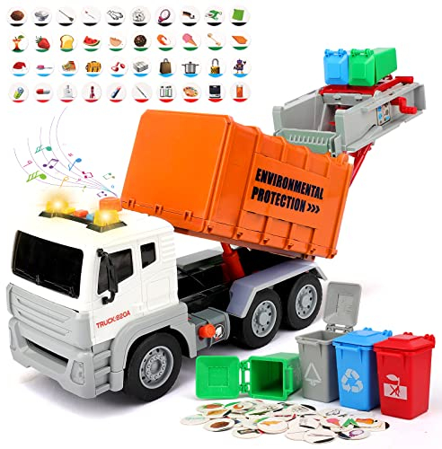 kramow Camion Poubelle Jouet, Voiture Jouet pour Enfant 3+ Ans, Véhicules Jouets avec Lumière et Son, Idéal Jouet Éducatif Cadeau pour Garçons Filles 4 à 8 an, Orange