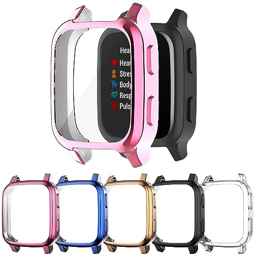 5er-Pack Displayschutzfolie kompatibel mit Garmin Venu Sq & Venu Sq 2 Hülle, weiche TPU-beschichtete Hülle, vollständige Abdeckung, kompatibel mit Venu Sq Music/Venu Sq2 Music GPS Smart Watch