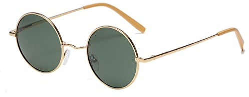 LHSDMOAT Polarisierte Runde Sonnenbrille Herren Damen, Retro UV400 style Lennon Sonnenbrille, Vintage Angeln Golf Fahren Stilvoll Hippe Sonnenbrille,Gold/Grün