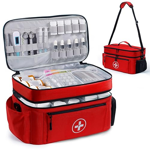 BAGSFY Travel Medicine Bag Organizer, Medical Bag Empty, Pill Bottle Organizer for Home, Large Medication Storage, Travel Carrying Case First Aid Kit Bags Empty, Emergency Kit.