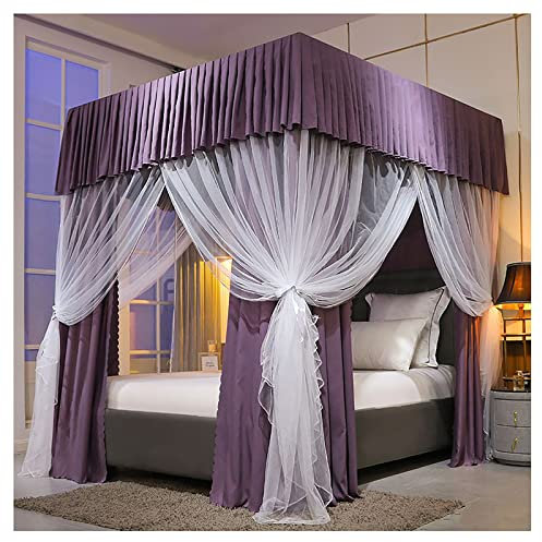 BUJOG Bettvorhang, Himmelbett-Baldachin mit Ständer, Schattierung, Moskitonetz, Prinzessinnen-Vorhänge, Baldachin für Mädchen, King-Size-Bett (Größe: 1,8 x 2,2 m/5,9 x 7,2 Fuß, Farbe: F)