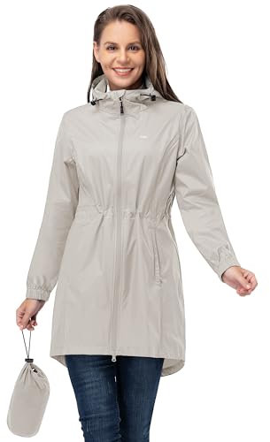 33,000ft Vêtement de pluie imperméable, poncho de pluie léger et respirant coupe-vent à capuche, fine pliable longue manteaux imperméables femme Beige L