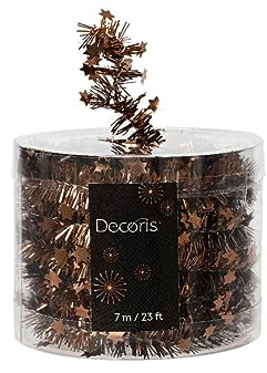 Kaemingk Weihnachtsgirlande 7m x 3cm inkl. Sterne - Lametta Girlande - Sternengirlande mit feinem Draht zum Dekorieren und Basteln - Espressobraun