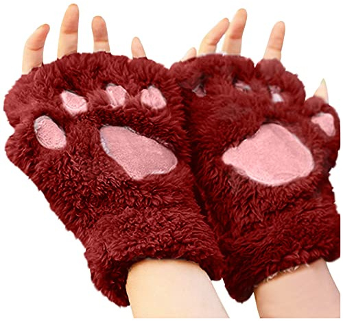 Katzenpfoten Handschuhe 1 Paare Warme Halbfinger Fausthandschuhe Niedliche Cartoon Winter Handschuhe Outdoor Fingerlos Gloves Kunstpelz Plüsch Katzen Krallen Winterhandschuhe für Mädchen Frauen