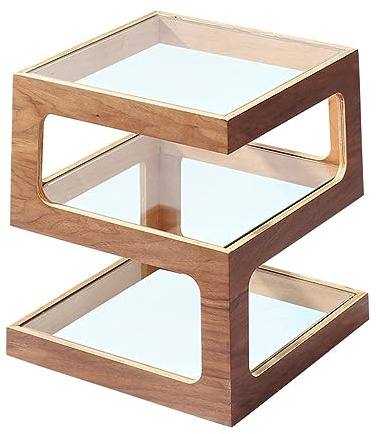 ASSICON Runder Couchtisch Quadratischer Couchtisch, einfacher Glas-Massivholz-Beistelltisch, niedriger Tisch für Zuhause, Wohnzimmer, Schlafzimmer, Balkon Moderner Couchtisch