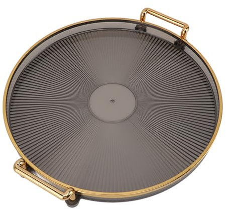 Round Tray with Gold Handle, Desserts Round Tray, Fruit Round Tray, Multi Functional Serving Tray for Fruit Desserts (Grey)