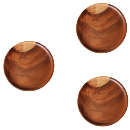 ABOOFAN 3st Holztablett Dessert Kleiner Teller Geschirr Tablett Snack-untertasse Servierteller Brotfach Snack-platte Obst Platte Rundes Tablett Aus Holz Flacher Teller