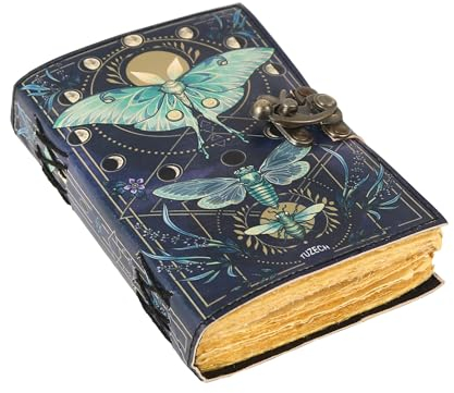 TUZECH Buch der Zaubersprüche Leder gebundene Motten Journal Büttenrand Papier Grimoire Morpho Schmetterling gedruckt Tagebuch Notizbuch Spirale Gothic Notizbuch Antik Vintage Buch für Männer und