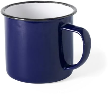 eBuyGB Set of 2 380ml Coloured Enamel Mugs Retro Outdoor Camping Travel Tin Rustic Metal Cups (Blue)