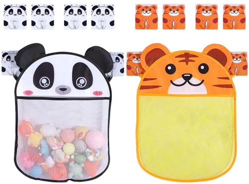 BDSHUNBF 2Pcs Filet pour Jouet de Bain Rangement Jouets Bain, Rangement Jouet Bain, Filet de Bain Animaux, Filet Rangement Jouet Bain Douche Baignoire, Filet Jouet Bain Bebe avec 12 Crochets Animaux