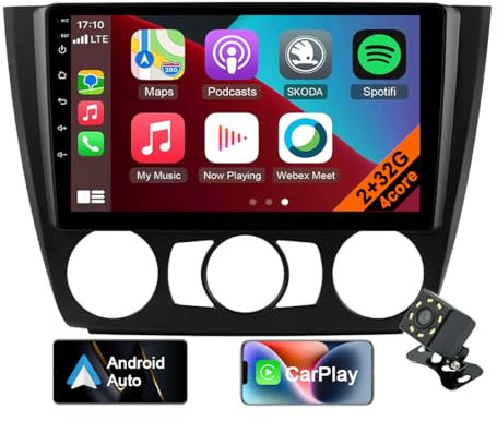 Autoradio Android 12 avec GPS pour BMW Série 1 E88 E82 E81 E87 2004-2011 avec Climatisation Manuelle, Écran Tactile de 9 Pouces, CarPlay Android Auto, MirrorLink, Caméra de Recul (4core 2GB+32GB)