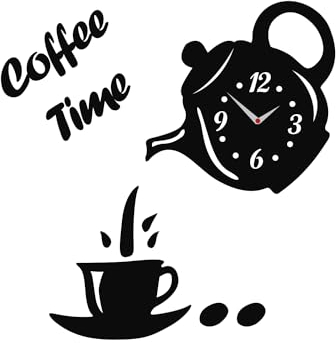 LEDSone Modern Teapot Wall Clock, DIY 3D Wall Clock Acrylic Coffee Cup Teapot Decorative Easy to Read for Kitchen, Living Room, Bedroom, Office (Without Battery) (Style)