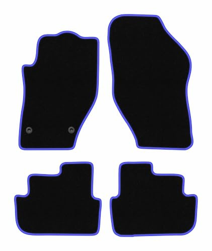 Velours-Fußmatten passend für Peugeot 308 CC 2007-2013, Schwarz-Blau | passend für Cabrio; Velours-Teppich (Polypropylen), ca. 6,5 mm; rutschfest, runde Befestigungen (Typ CP)