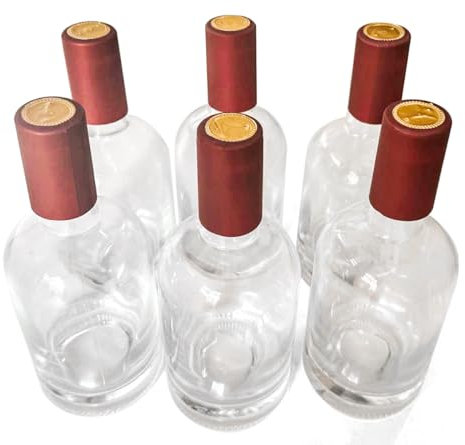 Winter Shore Botella Vidrio 375 ml con Tapón (Pack de 6) Botellas de Vino para Zumo y Aceite con Corcho y Tapa Roja - Botellas Cristal Transparentes y Reutilizables para Hidromiel, Kombucha, Alcohol
