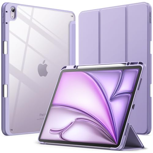 JETech Case for iPad Air 13-Inch M3/M2 (2025/2024) with Pencil Holder, Clear Transparent Back Shell Slim Stand Shockproof Tablet Cover, Auto Wake/Sleep (Purple)