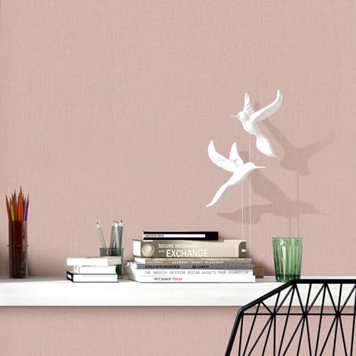Erismann 10359-04 Papier peint intissé uni aspect lin Structure moderne rose/beige
