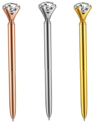 3 pcs artificiel cristal diamant stylo élégant bille de balle métallique à billes à billes rose