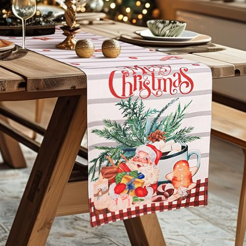 Tischläufer Weihnachten 35x180cm,Weihnachten Tischläufer Küche Tischdekorationen,Weihnachtsfeier Dekorationen-Rotkariert & Weihnachtsmann