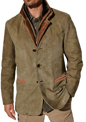 Veste de Pilote Homme Coupe-Vent en Daim Synthétique - Manteau Long Vintage à Col Revers pour Printemps Été
