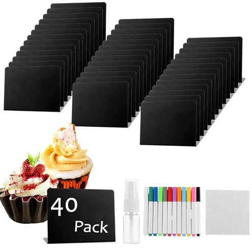 JMIATRY 40 Stück Mini Tafeln zum Beschriften Tischaufsteller - 100x75MM, Mini Kreidetafel Schilder, Buffet Schilder, Tafeln Deko für Preise, Hochzeiten, Partys, Bäckereien