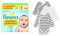 Pampers Premium Protection Size 1, 2kg-5kg, Double Protection + 10 Free Harmony Aqua Wipes and Petit Bateau Unisex Babies’Long Sleeve Newborn Body (Pack of 3), Variant 1, 3 months