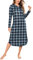 Irdcomps Chemise de Nuit Femme Longue Chemise de Nuit Manches Longues Col en V avec Boutons Doux et Léger à Carreaux Grande Taille Bleu S