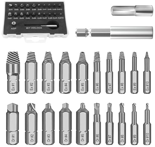 22PCS HSS Linksausdreher Set, Schraubenausdreher Set mit 6,35 mm Bithalter, Schrauben Ausdreher Set, Schraubenausdreher Set Profi, für Abisolierte 2-12 mm Schrauben, Screw Extractor, für Beschädigte