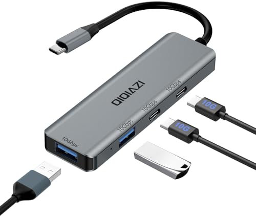 USB C 3.2 Hub 10Gbps, USB C Adapter mit 2*USB C 3.2 und 2*USB A 3.2 Ports, Multiport Splitter aus Aluminium mit 60cm Kabel für iPhone 15/15 Pro, MacBook Pro, iMac, iPad Pro, Chromebook, Galaxy S23 usw