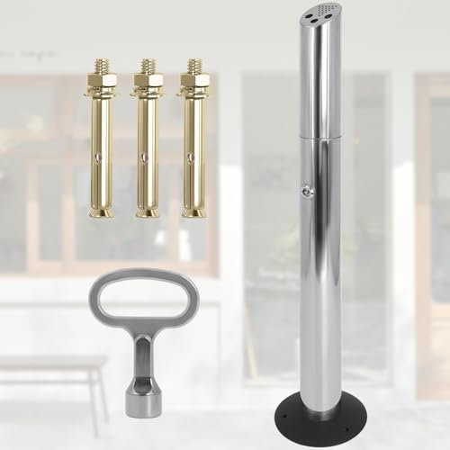 Aschenbecher Stehender aus Edelstahl, 90.5 cm Standaschenbecher Säulenmodell, Befestigung am Boden und Freistehend für Restaurants Hotels und Pub Club mit Schloss (Silber)