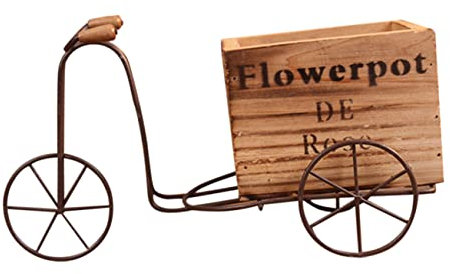 ROMISBABA Iron Bike Stand Wooden Planter Box for Garden Patio Balcony Flower Display