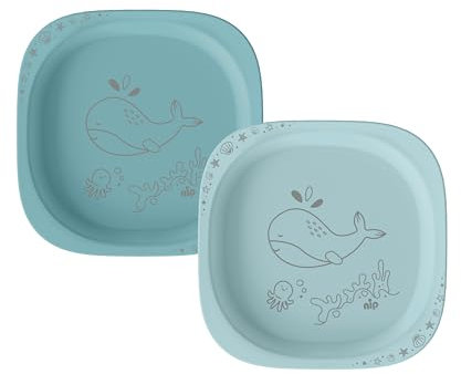 nip Green Eco - Set di 2 piatti per bambini e bambini, adatti al microonde e alla lavastoviglie, extra piatti e perfetti per l'inizio di complementi, senza BPA, senza melammina, sostenibili, motivo