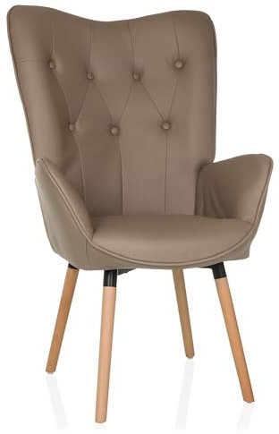 hjh LIVING Ohrensessel in Velour-Optik HAVENIO I Sessel für Wohnzimmer Schlafzimmer, Polsterstuhl mit Holzbeinen, Stoff Braun