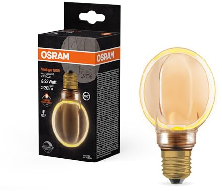 Osram Vintage 1906 Globe 80 Filament O Lampe, 4 W, 220 lm, 1800 K, 818 angenehmes Warmweiß, Gold, IP 20, bleifreies Glas, 80 mm, E27 Fassung