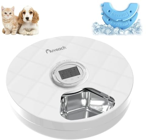 Auveach Futterautomat Katze Nassfutter Automat mit 2 Kühlakkus/Intelligenter Timer, 6 Mahlzeiten Automatischer Futterspender mit Schützen Pfoten/Abdeckung Design