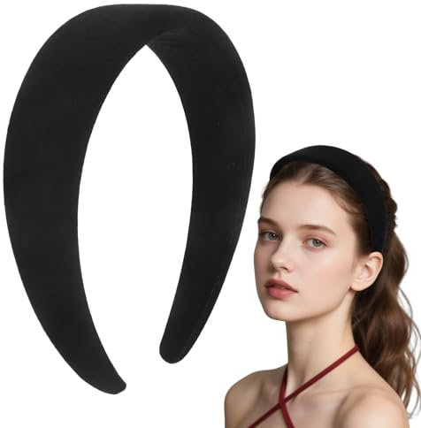 Serre-tête de 4 cm pour femme - Noir - Large - Costume de carnaval - Avec tissu rembourré - Style hippie - Pour toutes les occasions