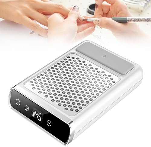 Nail Dust Collector for Acrylic Nails with a Hand Pillow, 80W Powerful Nail Vacuum Dust Collection with Removable Filter Element, Intelligent LCD Touch Screen, Rechargeable, Low Noise, for Nail Salon