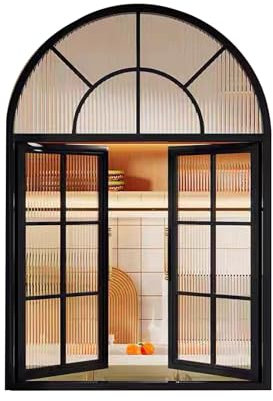 Genérico Ventanas francesas arqueadas, Marcos arqueados Tipo Pared, Ventanas abatibles for comedores, cocinas, cafeterías y floristerías.(Black,31.2X46.8in/80X120CM)