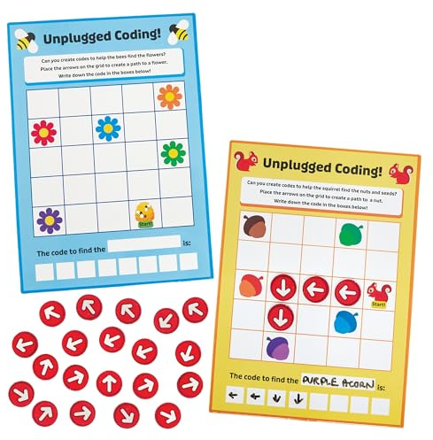 Baker Ross FN541 Unplugged Coding Puzzle Games - Pack of 5, STEM, Science, Maths and Learning Aids for Kids and Schools