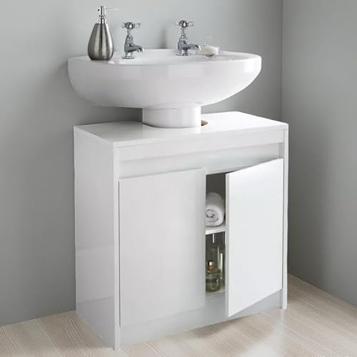 Dylex Under Sink Bathroom Cabinet, High Gloss White, Modern Space-Saving Storage Vanity Unit with Shelves