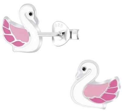 Monkimau Mädchen Ohrringe Swan | Ohrstecker aus 925 Sterling Silber | Kinderohrringe hypoallergen
