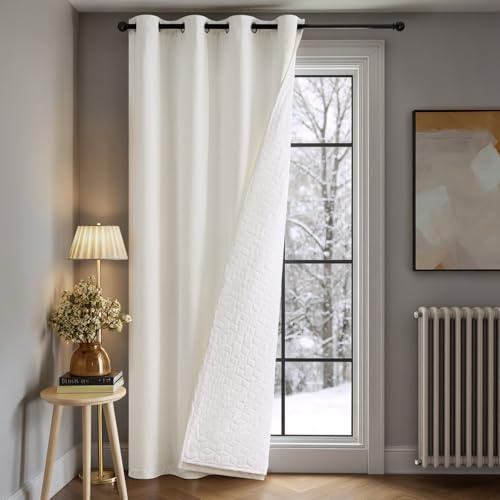 MIULEE Rideau Velours Blanc 1 Pièce Double Epais Matelassée Oeillets | Rideau Occultant Thermique Isolant Anti Froid Chaleur, Adapté Pour Fenêtre et Porte D'entrée Maison