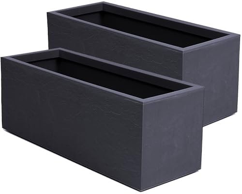 Ondis24 Pflanzkübel Vulkan, 57L Pflanzvolumen, rechteckig, Blumenkasten mit Wasserspeicher, Balkon Terrasse, Blumenkübel (2X Anthrazit)