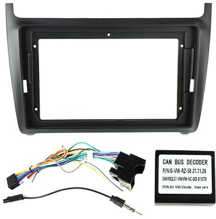 Marco de radio de coche de 9 pulgadas/Ajuste for VW Volkswagen Polo 5 Golf Passat GPS Kit de montaje en tablero Instalar panel Adaptador Cubierta Fascia Cable Canbus