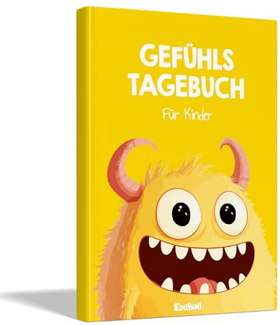 Edubini Gefühlstagebuch Kinder [6-12 Jahre] - Tagebuch Mädchen & Jungs - Gefühle Buch für Umgang mit Emotionen und ein gutes Gefühl, Dankbarkeitstagebuch für Kinder (inkl. 10 Spiele) (Gelb)