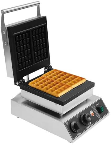 Gaufrier Commercial 2000 W, Électrique, Appareil à Gaufres Belges Rectangulaires Capacité 2PCs, en Acier Inoxydable, Antiadhésif, avec Contrôle de la Température et du Temps, Boulangerie, Snack-Bar